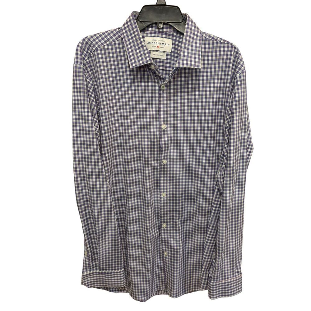 Mizzen+Main Leeward 2XL XXL Long Sleeve Shirt Blue Plaid Polyester Stretch